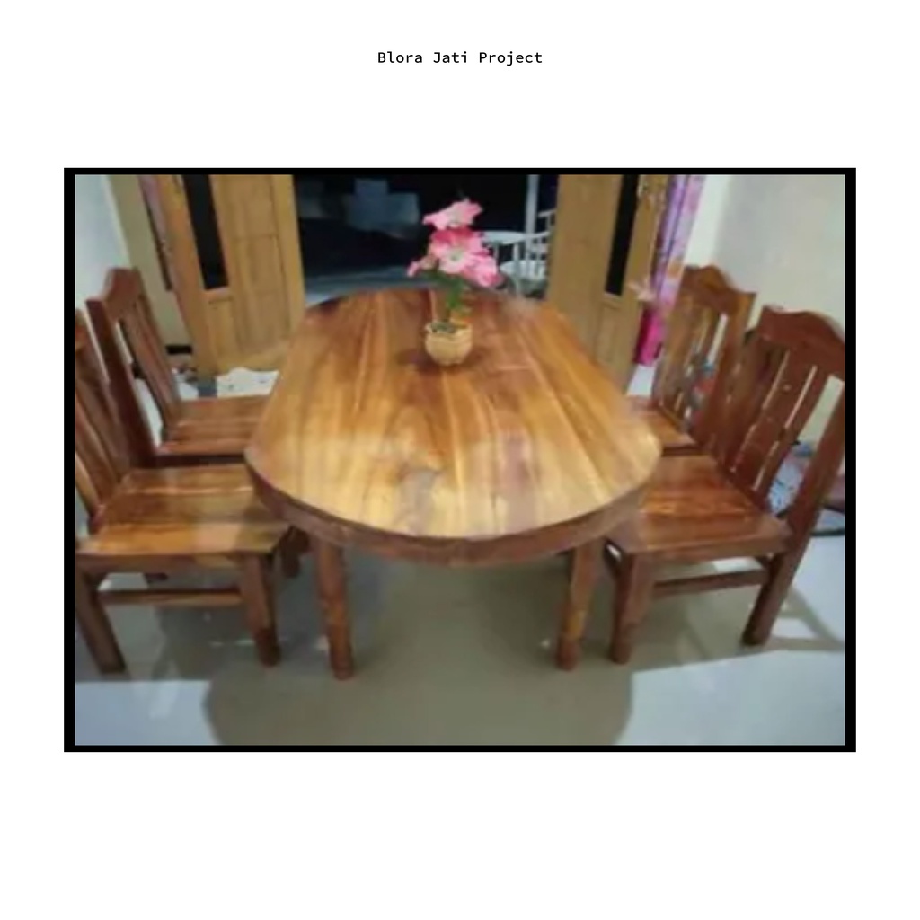 Set Kursi Meja Makan Oval Kayu Jati Asli Blora - 11