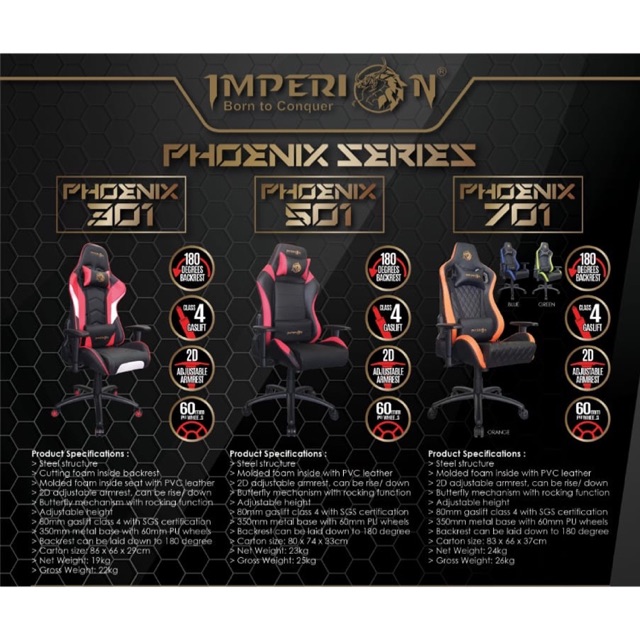 READY KURSI GAMING IMPERION PHOENIX 301 501 701 RGB