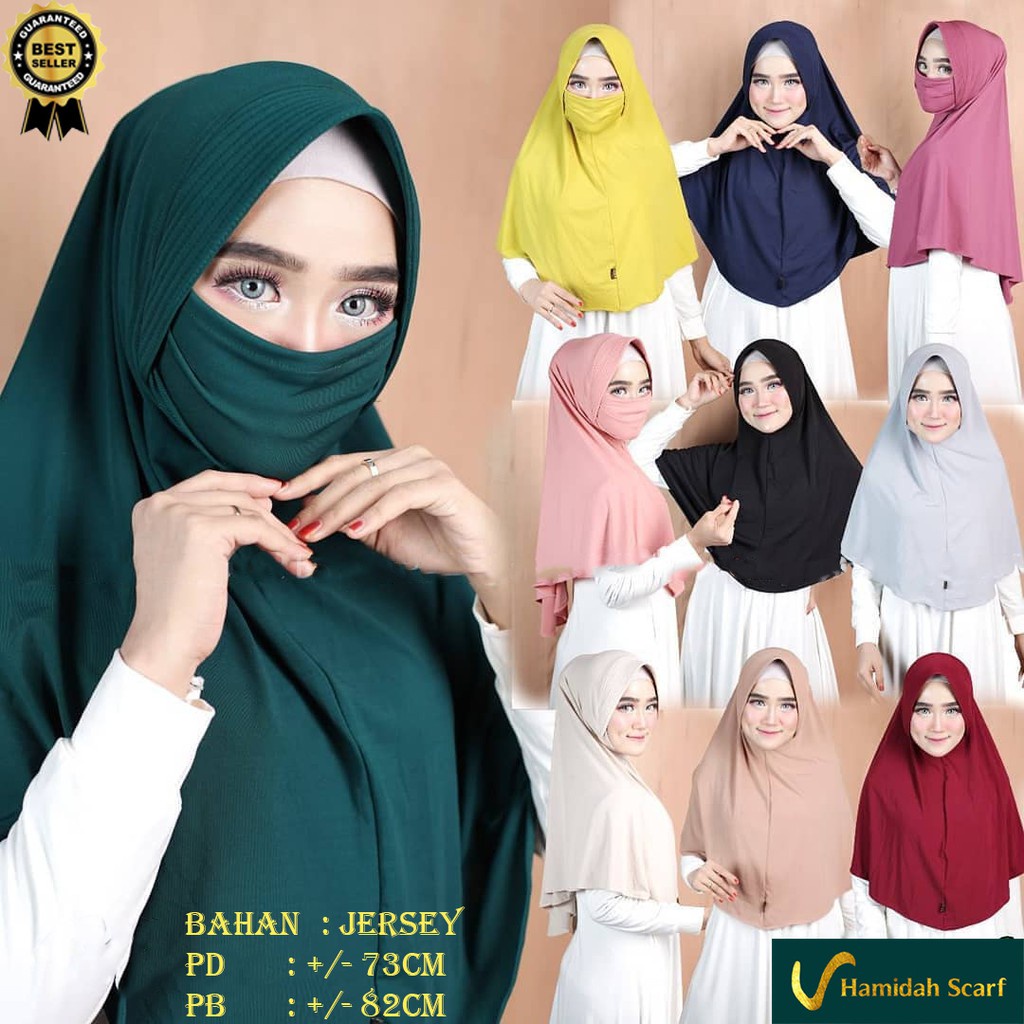 Hijab instant antem masker jersey L / Kerudung Geblus Masker