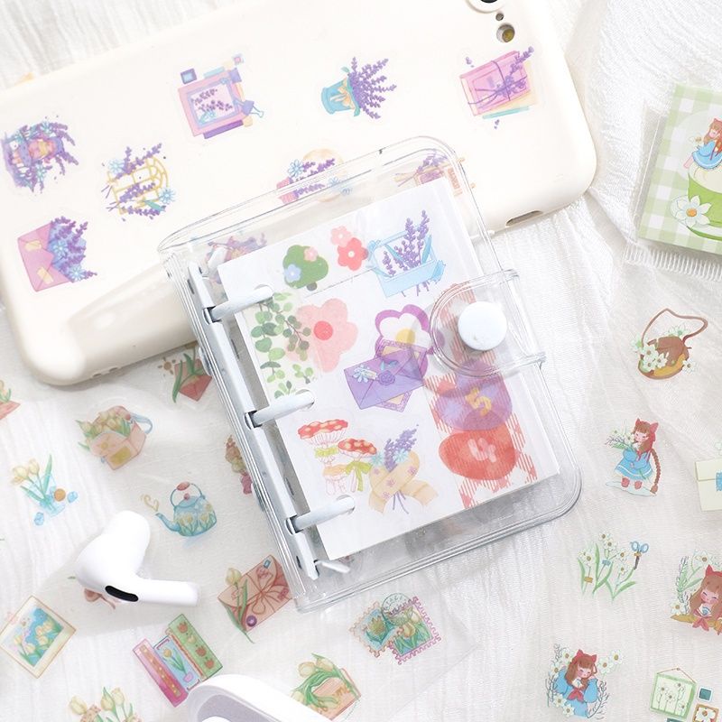 

BAYAHXX 1 lembar PET Flower Series Lavender Sticker Dekoratif Scrapbooking Stiker