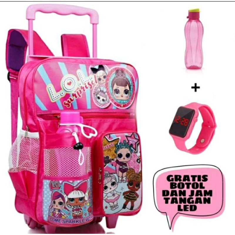 Tas ransel dorong hellokity/LOL/kuda pony ransel Trolly anak free jam tangan