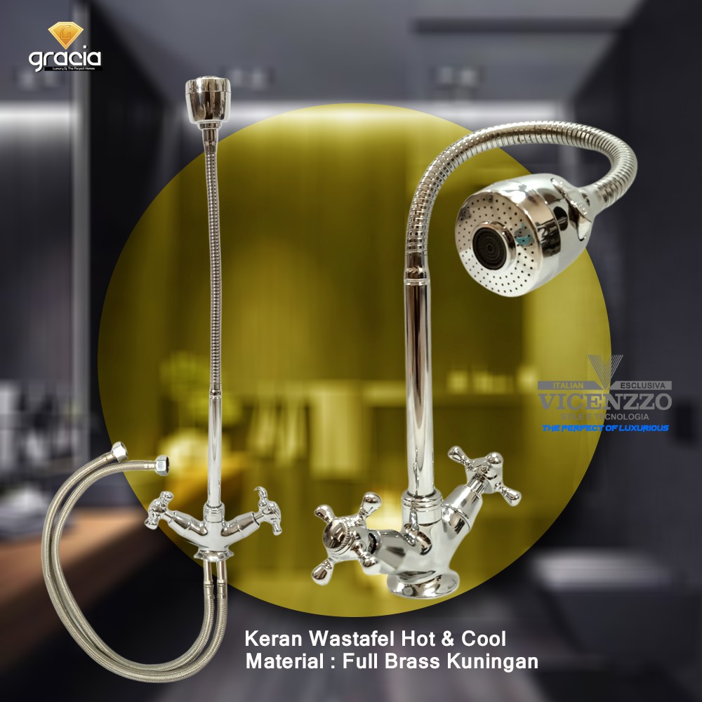 Kran Wastafel Cuci Piring Flexible Panas Dingin Model Meja Size 1/2inch Kuningan Vicenzzo Original
