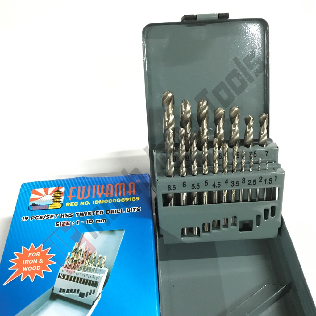 FUJIYAMA Mata Bor Besi Set 19 Pcs HSS 1 - 10 mm Drill Set