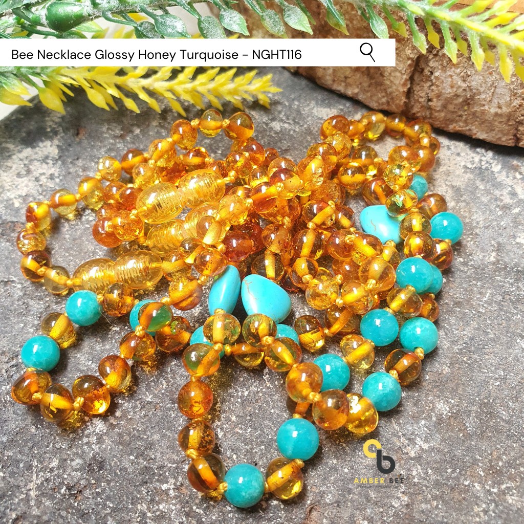 Kalung Amber Anak Premium Glossy Honey Turquoise NGHT116 By Amber Bee