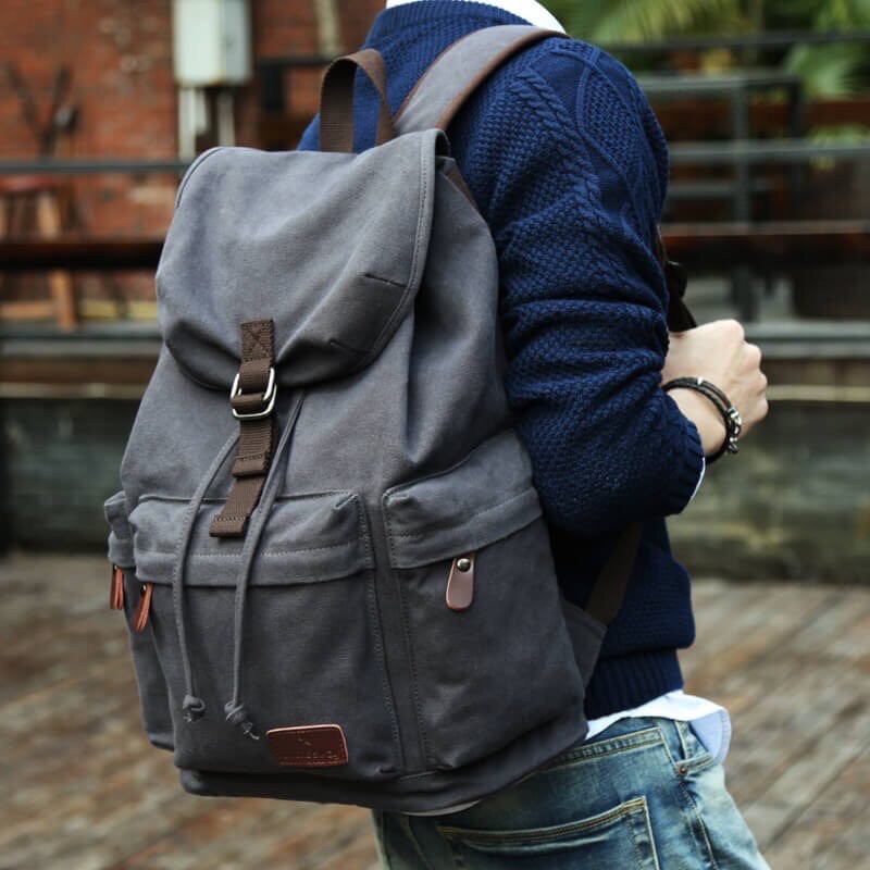 Tas Sekolah Ransel Backpack Cowok Cewek SMP SMA  SMU Kuliah Murah Kent Kent kanvas Murmer Abu Kanvas-Dark grey