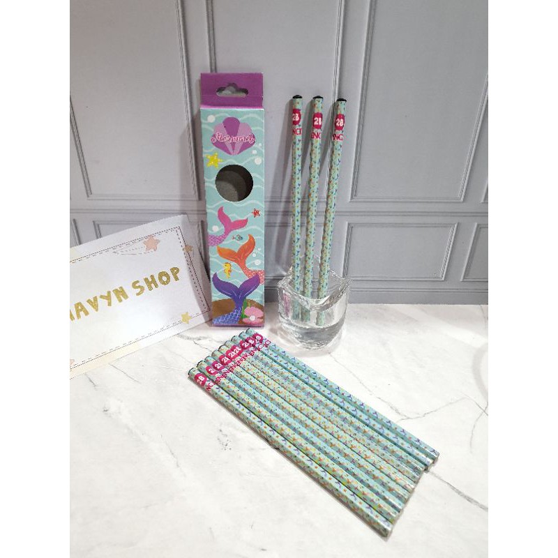 (12pc) pencil 2B kayu fancy/pensil karakter/pensil kayu murah/pensil fancy/pencil-Mermaid