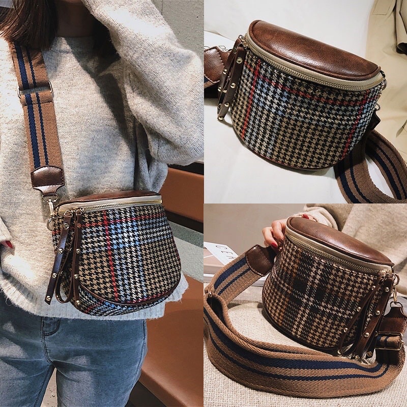 tas ransel / tas vintage / tas houndstooth / tas coklat