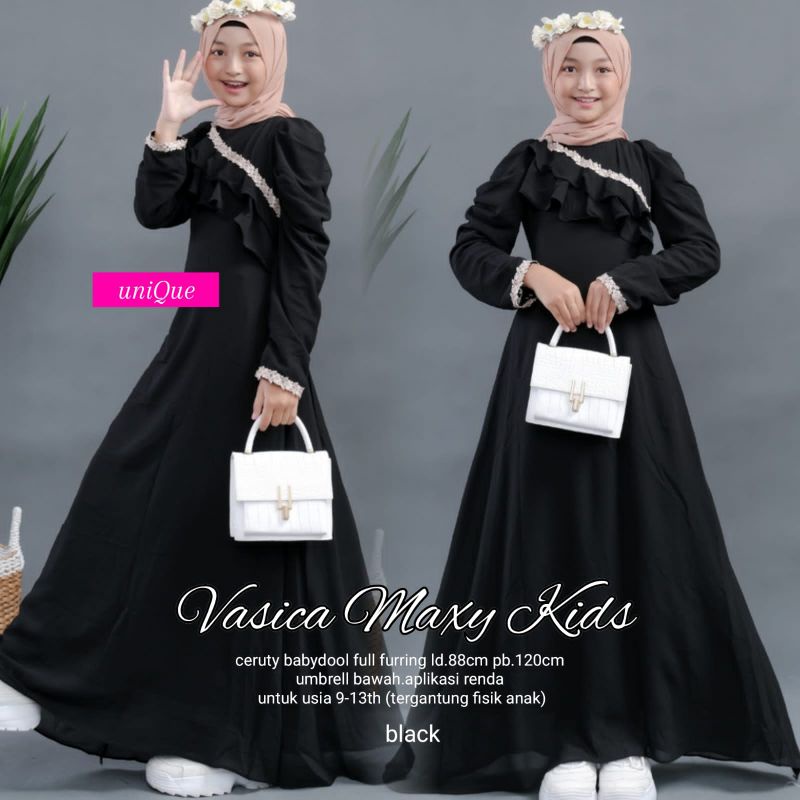 Bisa diklik = READY Vasica Maxy Kids by UNIQUE || Dress Ceruty Anak Tanggung Gamis Remaja ABG