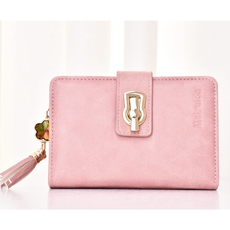 DOMPET LIPAT WANITA KECIL KULIT PINK IMPORT WA418P3 MARTY KOREA MINI SLOT KEKINIAN KARTU UANG RESLETING KOIN BRANDED PENDEK TIPIS REMAJA BATAM PREMIUM