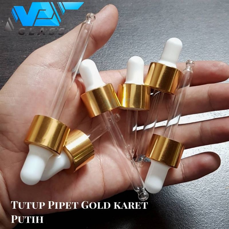 tutup botol kaca pipet gold putih / tutup botol serum / tutup dropper neck 18