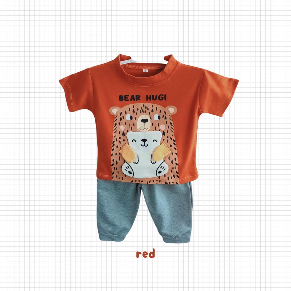 setelan jogger anak laki laki balita 1 2 3 tahun setelan kaos anak jogger celana panjang cowok BEAR hug jogger set kaos lengan pendek