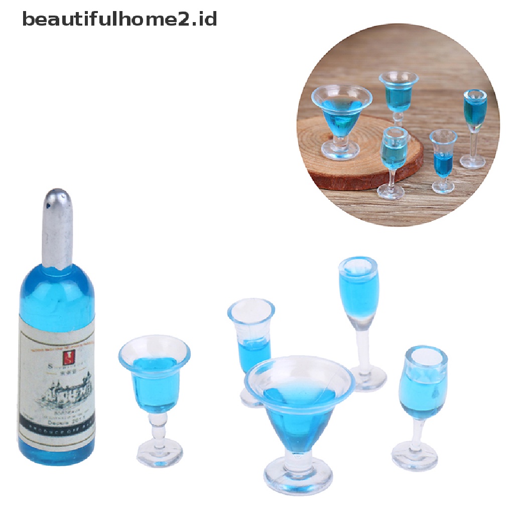 (beautifulhome2.id) 6pcs / set Mainan Miniatur Gelas Wine / Cocktail Skala 1: 12 Untuk Aksesoris Dapur Rumah Boneka