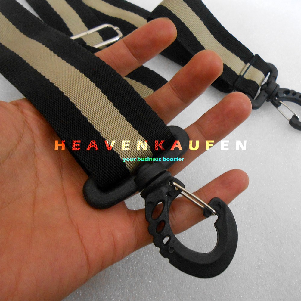 Strap Tas / Tali Selempang Tas Pria Lebar 3,8 cm Warna Hitam - Cream Kait Plastik