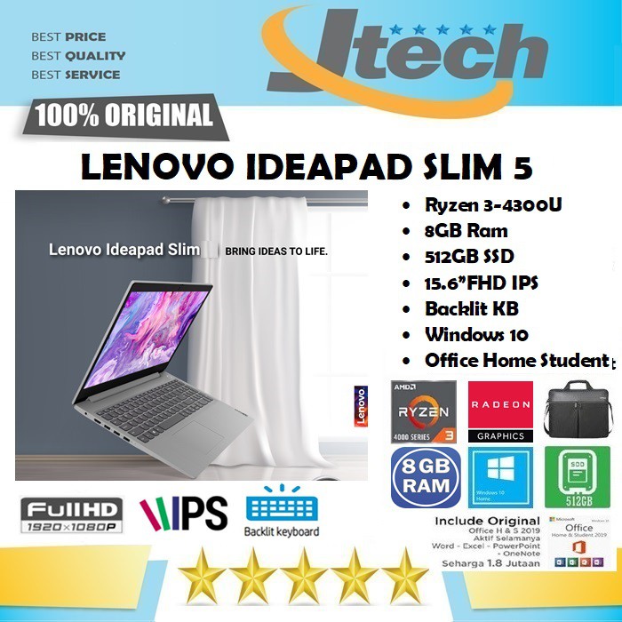 LENOVO IDEAPAD SLIM 5 - RYZEN 3-4300U - 8GB - 512GB SSD