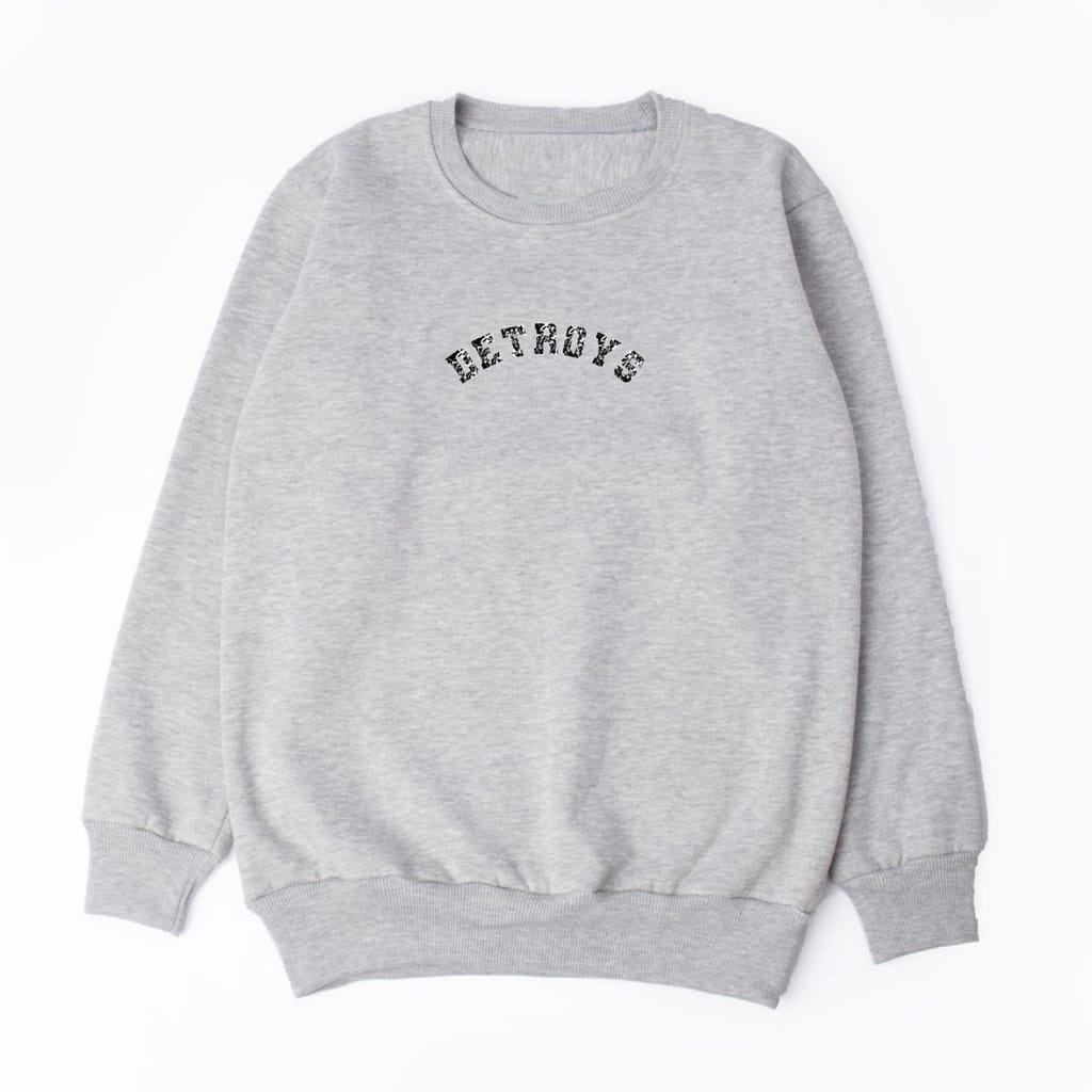 SWEATER UNISEX CASUAL DETROYE TEXT FLEECE TEBAL HALUS PREMIUM TERBARU,