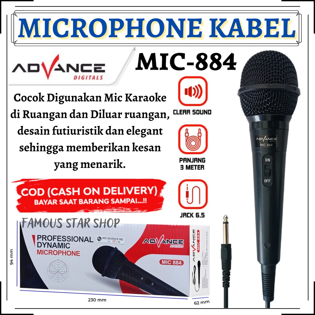 TERLARIS - Microphone Advance 884 / Mic Karaoke Universal Mikrofon Original - ADVANCE MIC884 - Advance Mic-884 - ( Bisa Bayar Ditempat ) - FMS