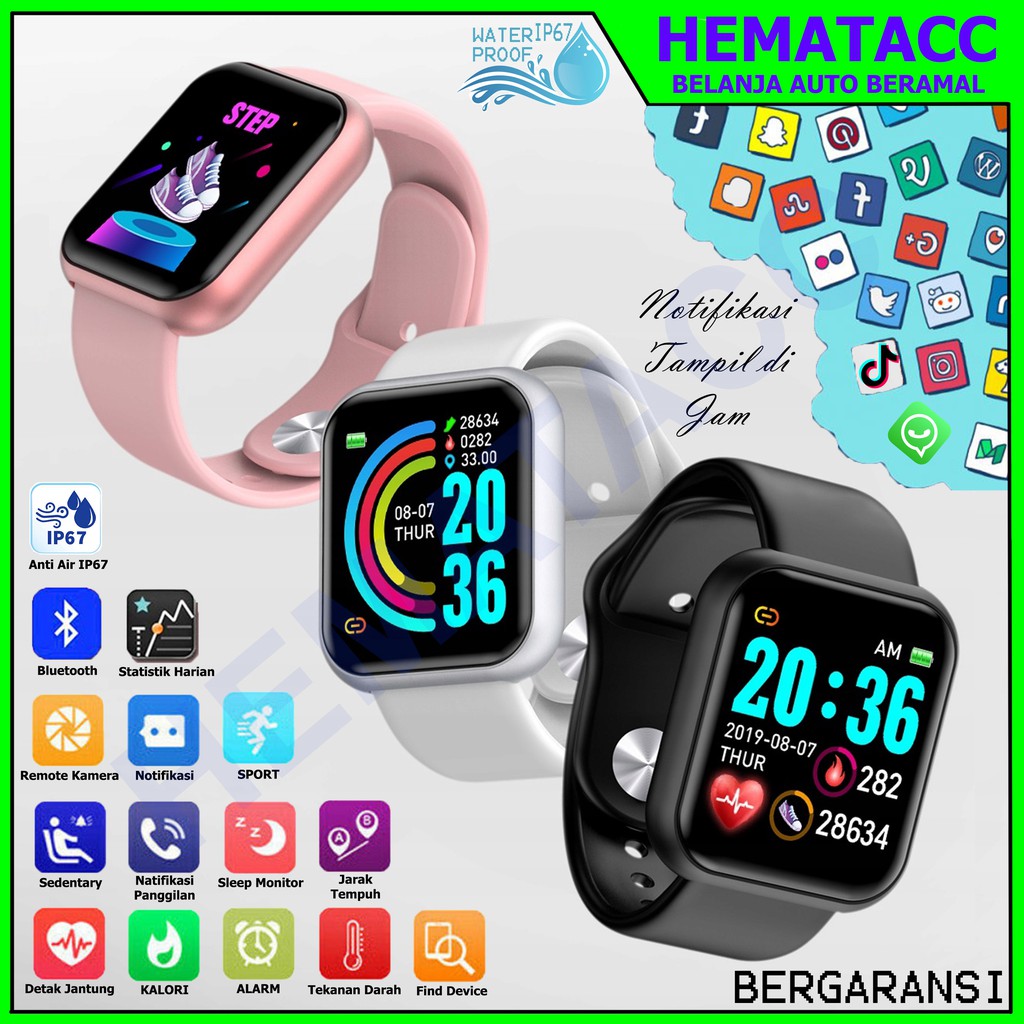 Smartwatch Y68 Anti Air IP66 Jam Tangan Kesehatan dan Asisten Olahraga IWO