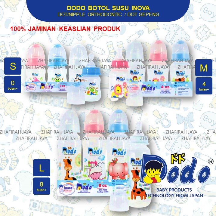 ❤ZJ❤ Botol susu dot gepeng Dodo 60ml 125ml dan 250ml  - Botol Susu DODO Dot Gepeng Orthodontic 60ml 125ml 250ml - Botol PP INOVA dot gepeng Dot Orthodontic