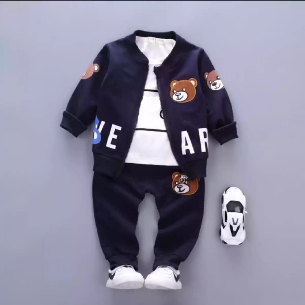 SETELAN JACKET 3IN1 BEAR ANAK LAKI LAKI DAN PEREMPUAN 1-5 TAHUN / SWEATER KARDIGAN ANAK / OTTD ANAK TERNDY