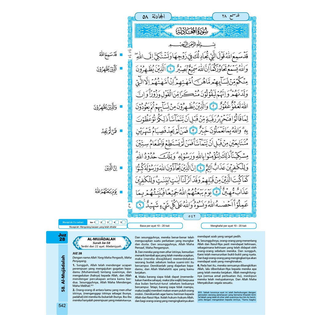 Al Quran Hapalan Al Mubarak Juz 28, 29, 30 Aran dan Terjemah