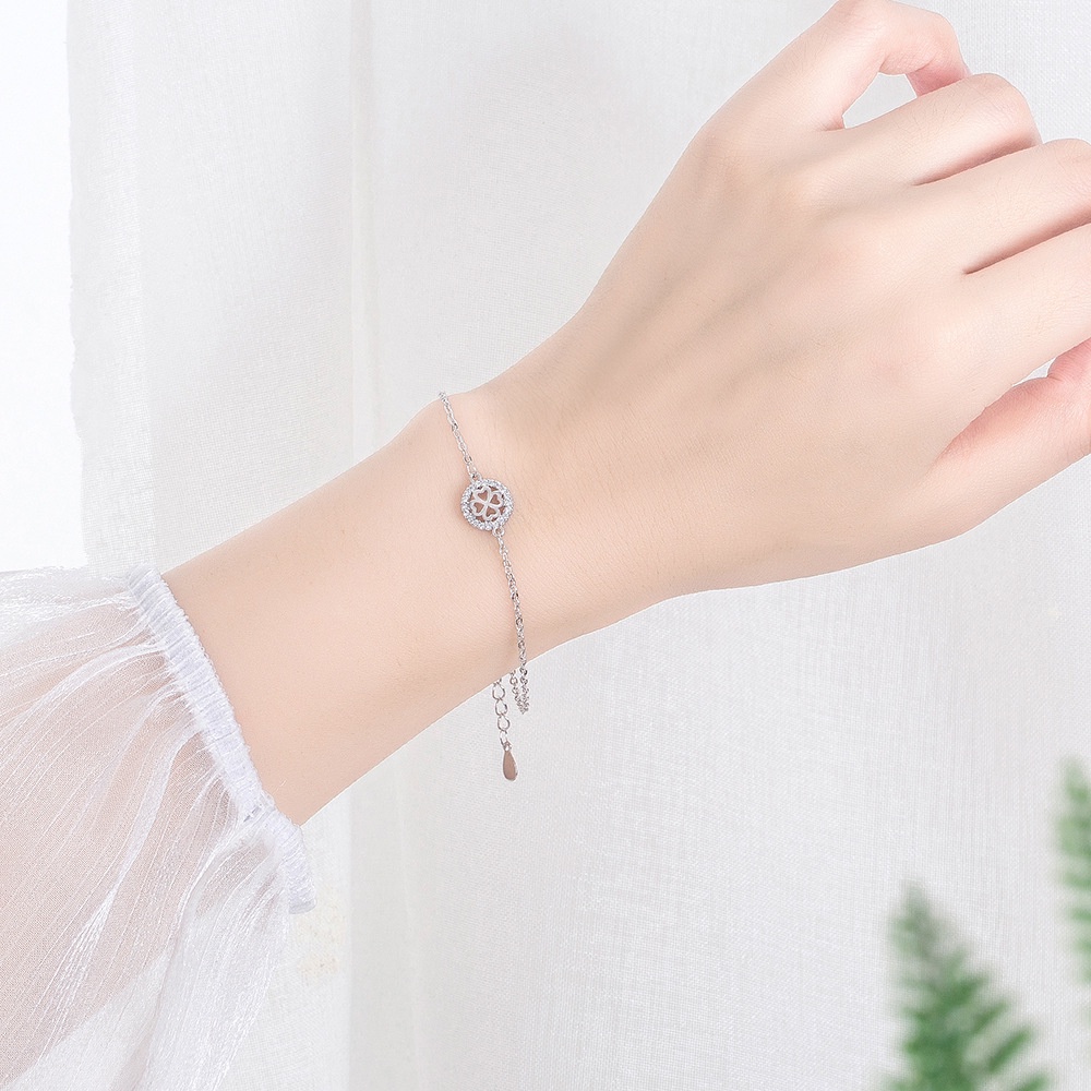 gelang perak cincin 925 asli untuk wanita Perhiasan Fashion Semanggi Bulat berdaun empatgelang tangan perempuan