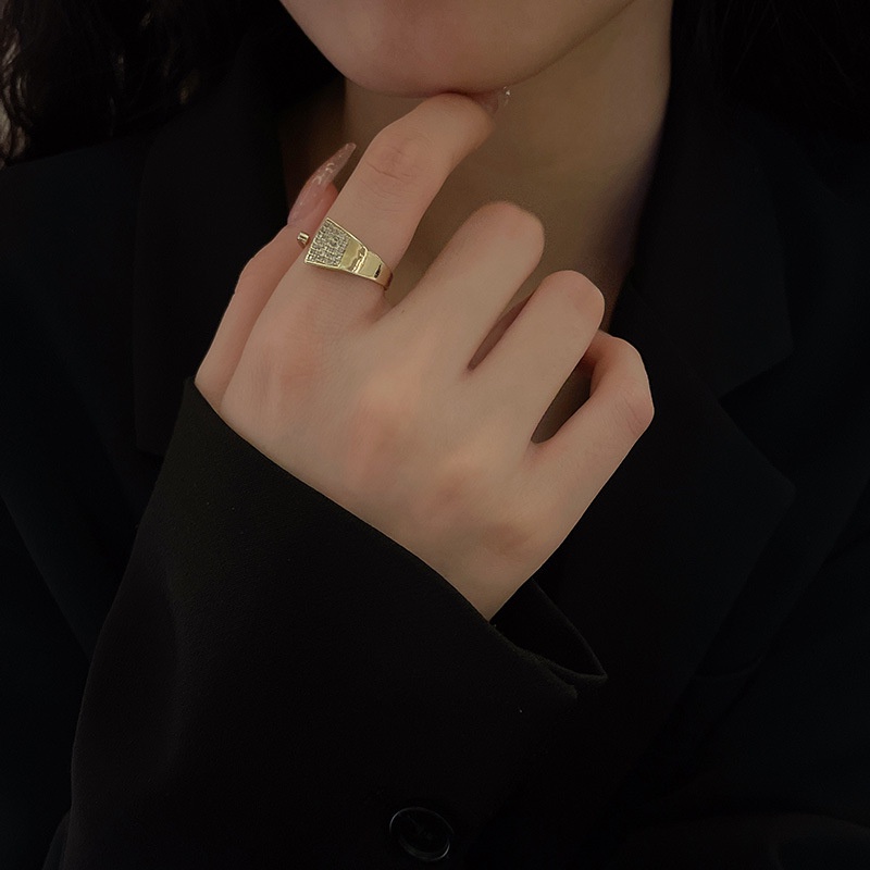 Cincin Jari Telunjuk Wanita Model Terbuka Adjustable Desain Geometri Hias Zircon