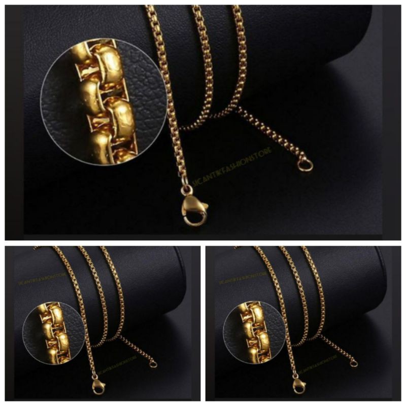 Kalung Titanium Pria/Wanita Rantai Kotak Gold panjang 45CM Terlaris anti karat kalung titanium pria