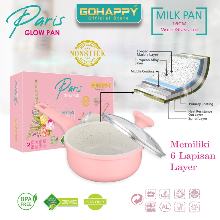 Gohappy Panci Milk pan susu Paris GHP02 PINK Saucepan white marble GLOWPAN PFOA FREE PAN