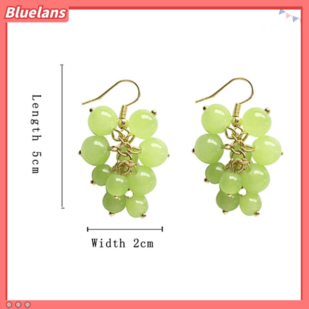 1 Pasang Anting Kait Tanpa Tindik Bentuk Anggur Aksen Manik-Manik Bulat Untuk Liburan