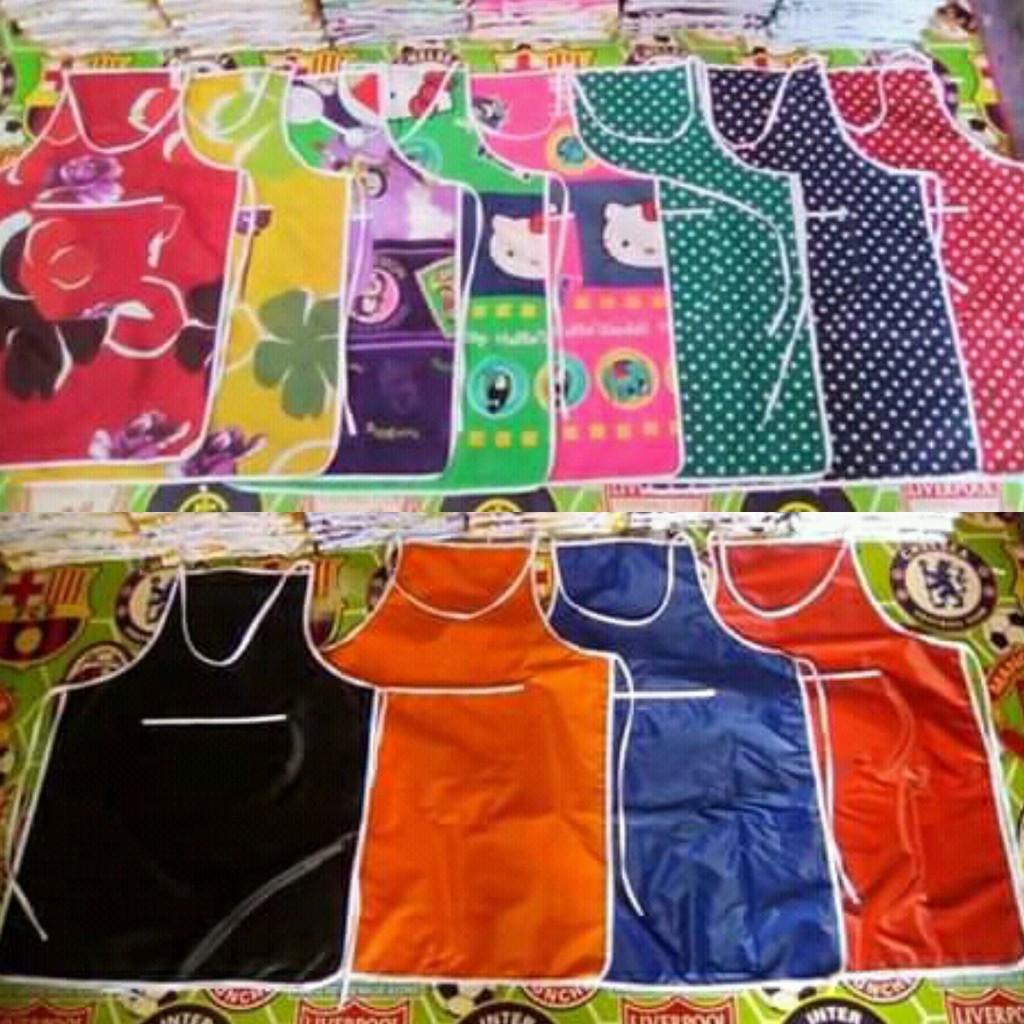 [DEASTORE] CELEMEK MASAK POLOS MOTIF KARAKTER APRON BAHAN KAIN POLIMICRO