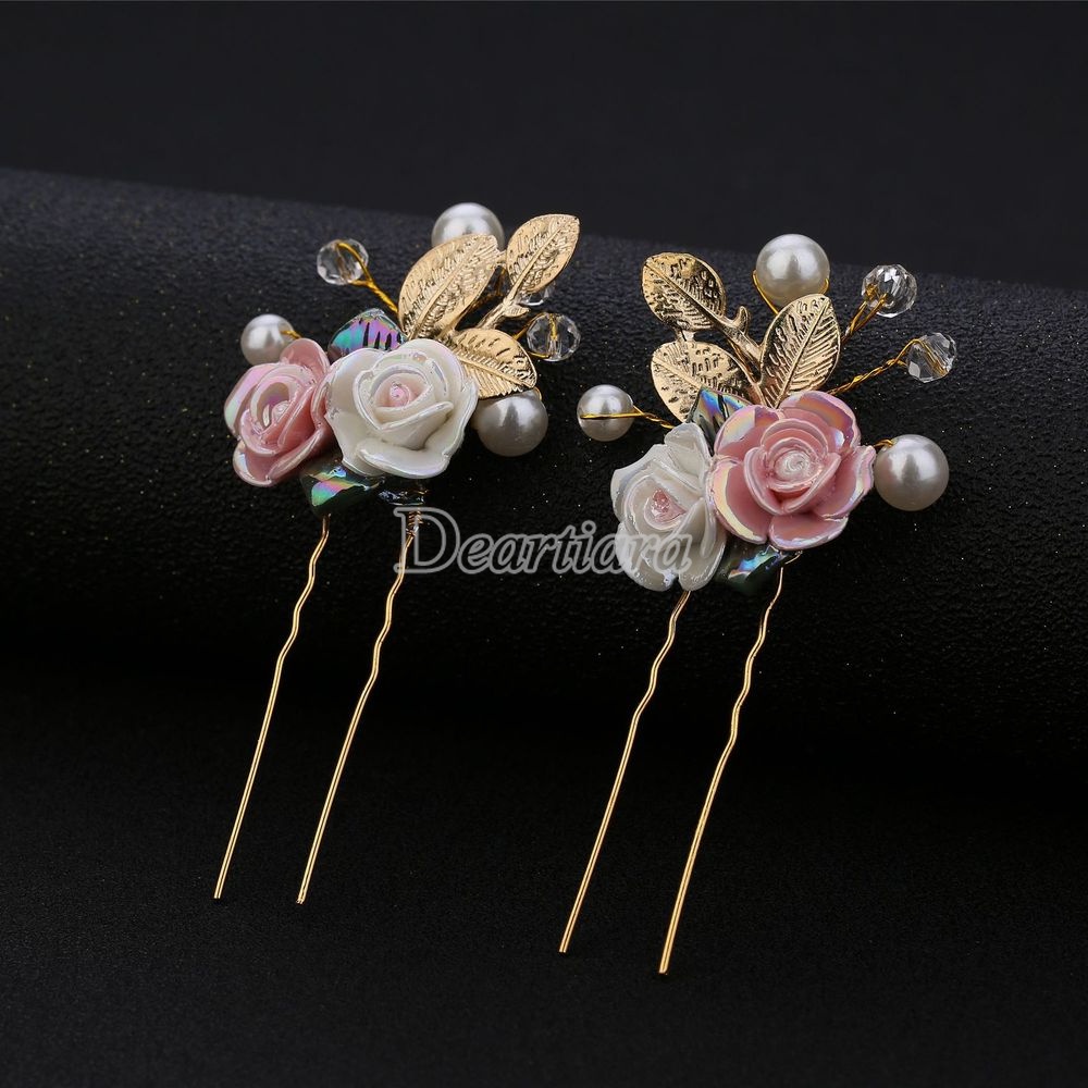 Ceramic Rose Flower Hairpin Handmade U-shaped Hairpin Headdress Bridal Accessories