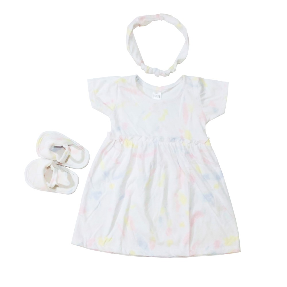 Ava 0-12 Bulan Dress Set Bayi / Dres Set Anak Bayi Little Koda - Toko Uwais Grosir-White New Dye
