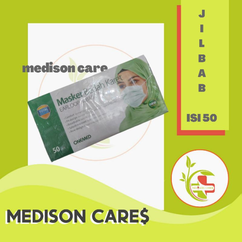 masker onemed bedah karet earloop JILBAB 3ply | isi 50