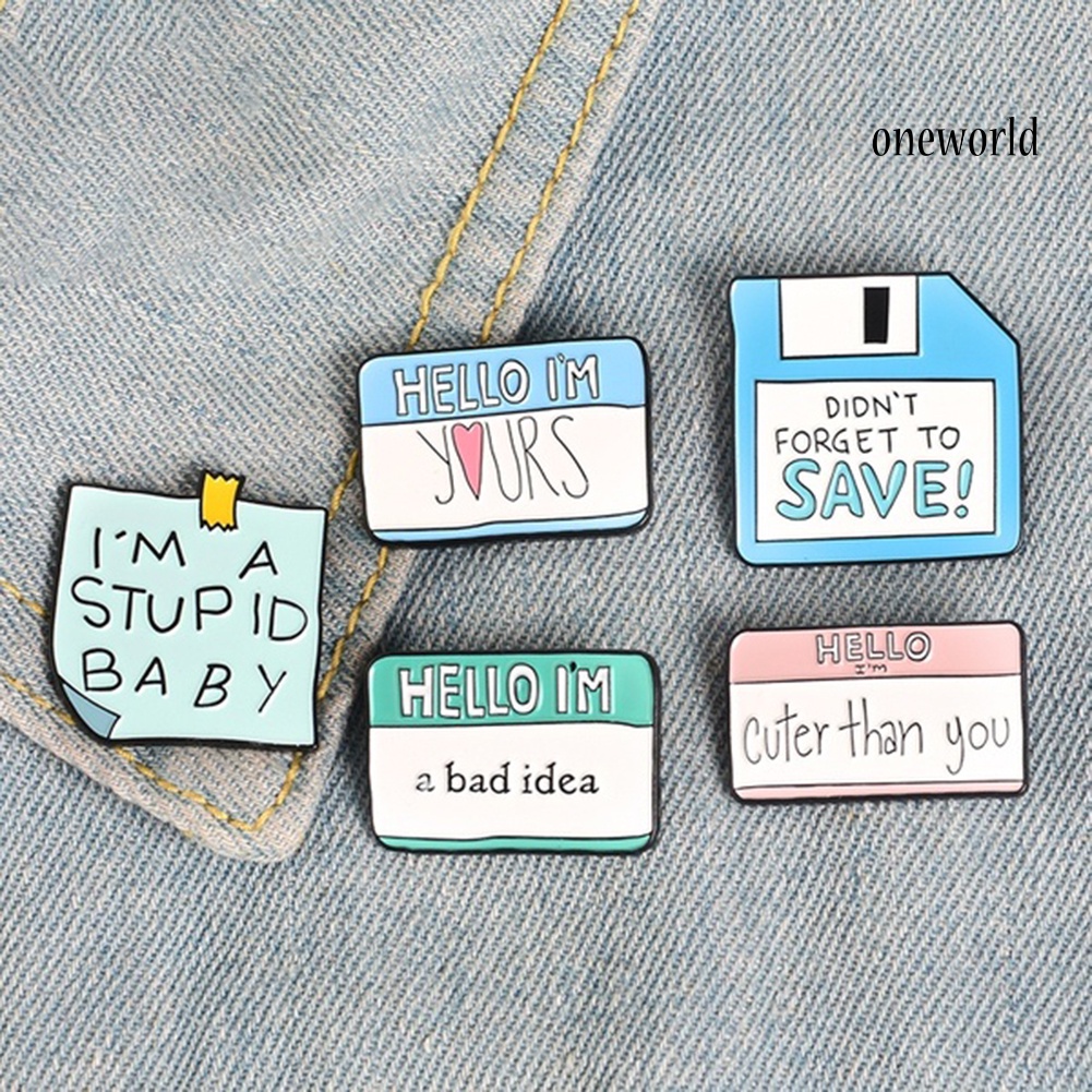 OW@ Funny Dialogue Message Notes Memory Card Enamel Brooch Pin Denim Jacket Badge