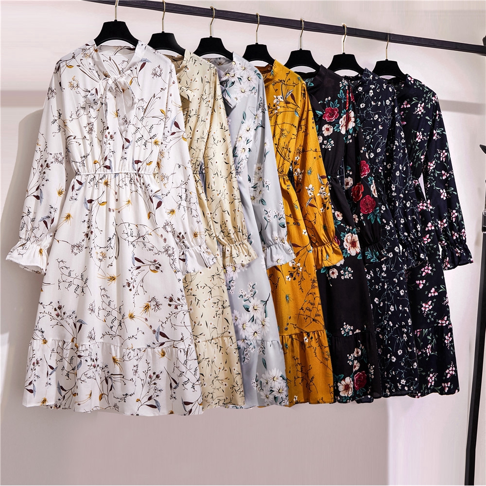  Long  Dress  Lengan Panjang Motif Floral Bahan  Poliester dan 