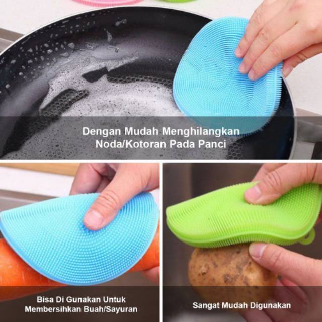 Trend-Spons Cuci Piring Silikon Serbaguna Spon Sponge Silicone Busa Alat Dishwashing Sikat Bulat