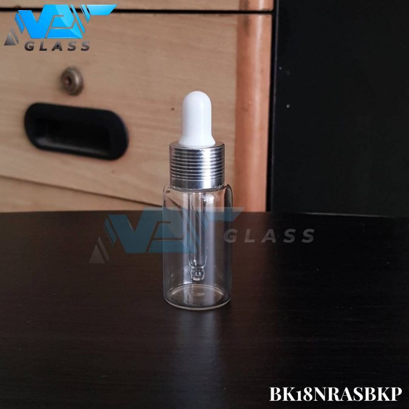 botol kaca pipet 18ml bening - ring almunium silver bergaris