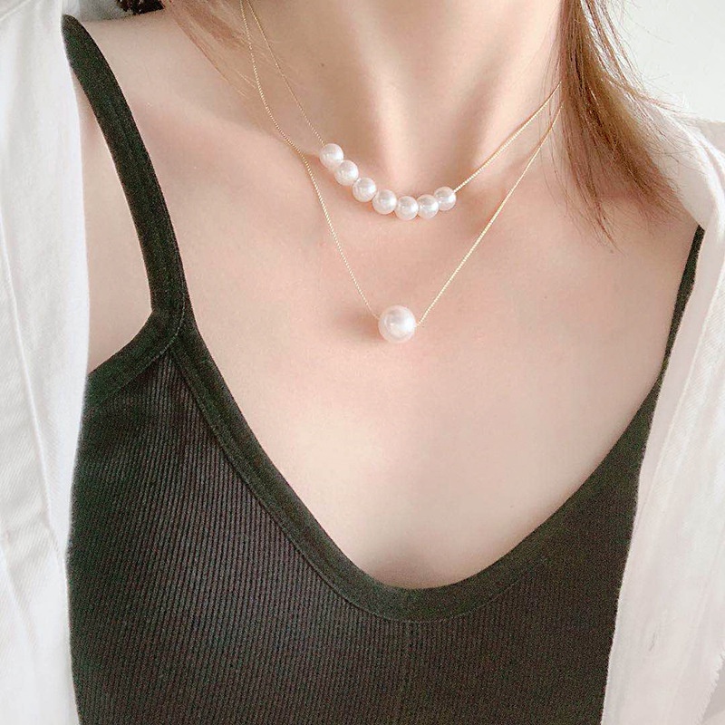 Jepang dan Korea double-layer pendek kalung mutiara wanita online influencer kalung leher aksesoris