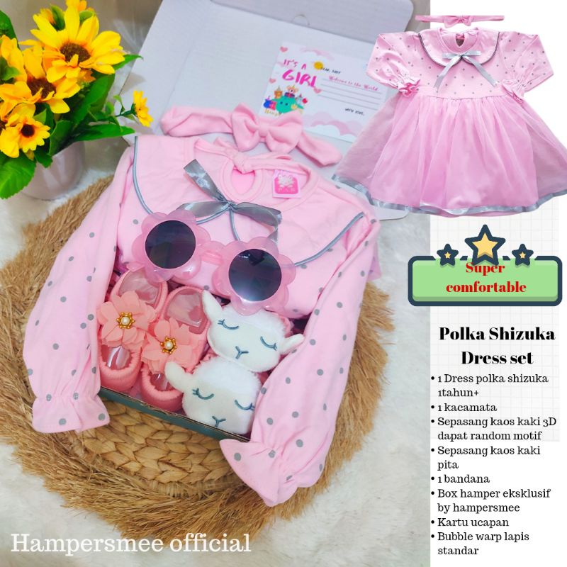 HAMPERSMEE SET PREMIUM - HAMPERS BAYI HAMPERS BABY KADO BAYI BABY GIFT HADIAH KELAHIRAN NEWBORN MURAH HEMPERS BAYI PARCEL BAYI BARU LAHIR-Polka Shizuka Pink