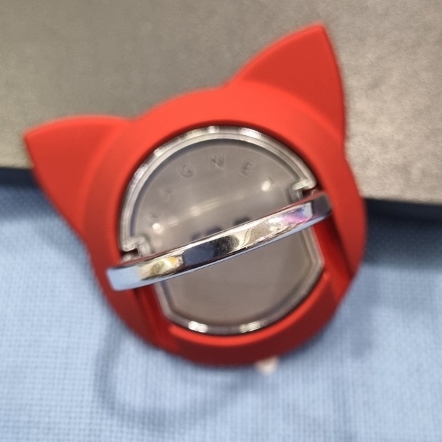 iRing CAT Kucing Holder Stainless Steel iRON Anti Slip Sawtooth/ i Ring 360 Derajat Rotari Rotation Rotasi/Multi-Function/Angle Adjust To Best View For Daily Using/Vertical-Horizontal Roating Phone/Penyanggah/Berdiri Tidur Besi Polos Merah Silver Snorlax