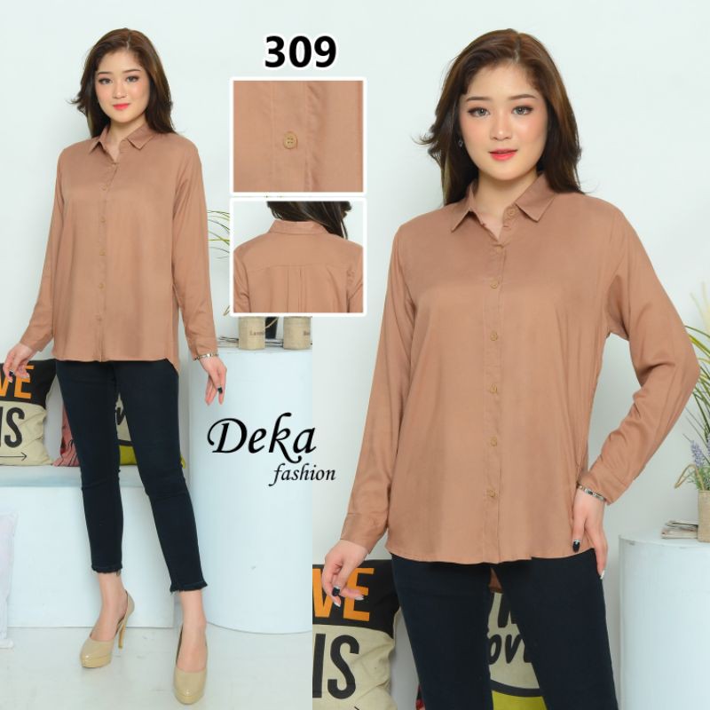 KEMEJA POLOS.KEMEJA BASIC RAYON --309-Coklat muda