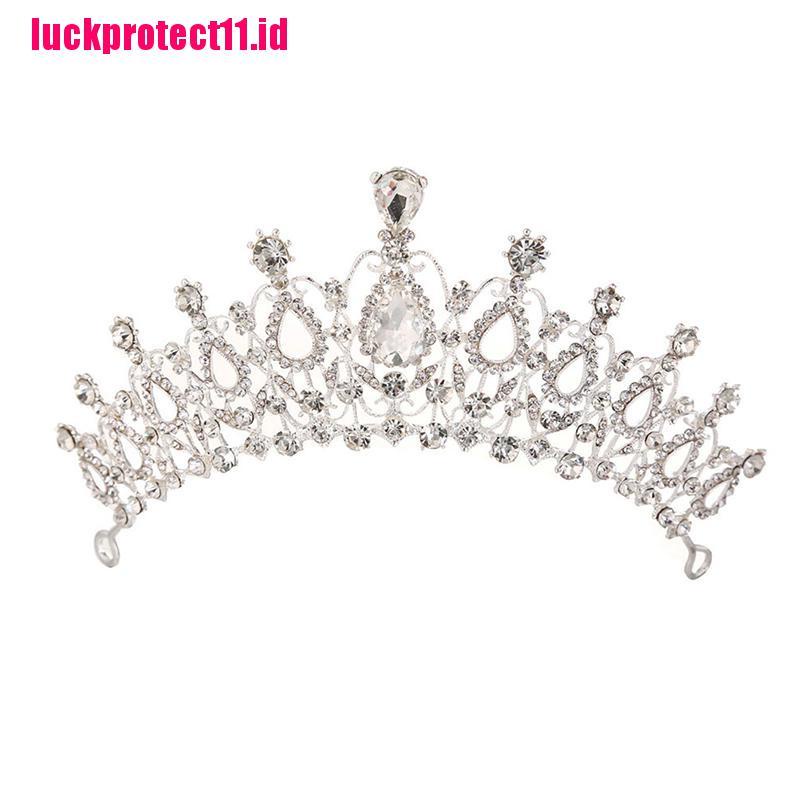 (LUCK) Mahkota / Tiara Motif Bunga Aksen Kristal + Mutiara + Berlian Imitasi Untuk Wanita / Pernikahan