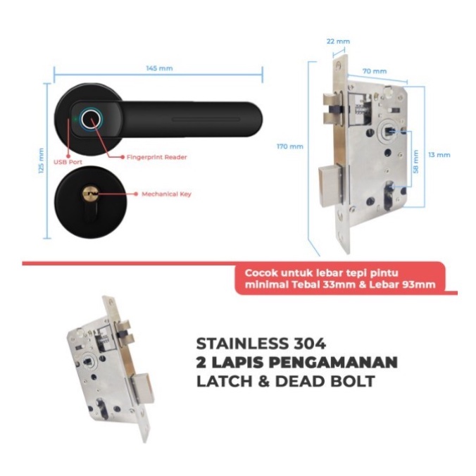 e-Guard Kunci Pintu Fingerprint Digital Smart Door Lock LG1665 Kost