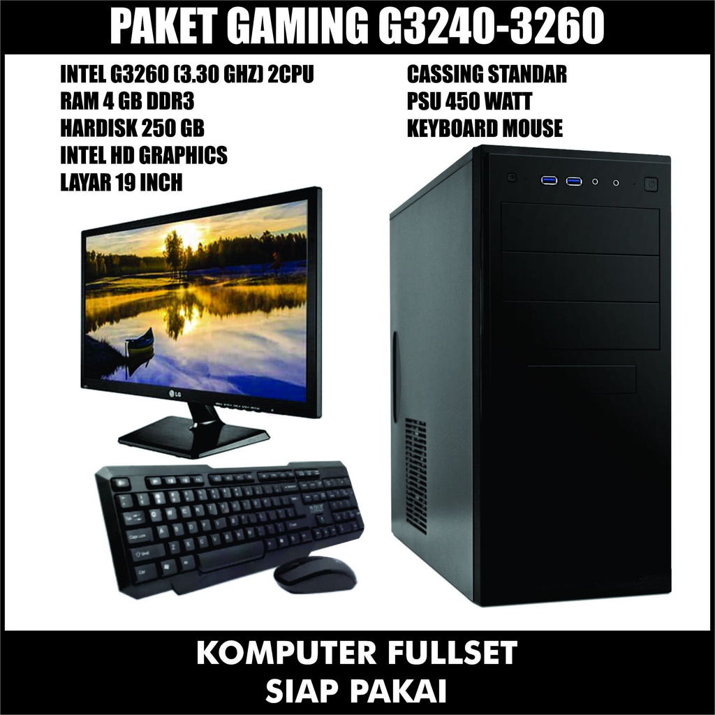 PC / Komputer INTEL G3260 Ram 4 Gb Harddisk 250 Gb Layar 19 inch