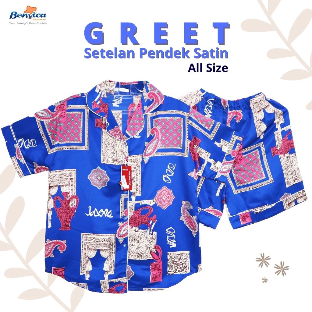 BAJU TIDUR SETELAN CELANA PENDEK SATIN GREET