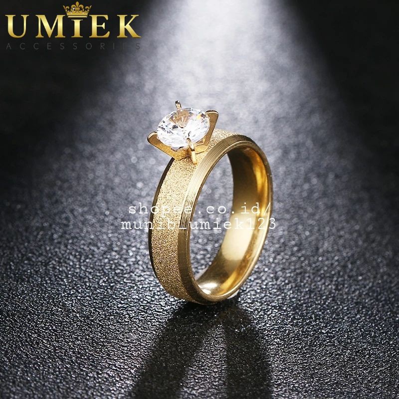 Jual Cincin Wanita Cewek Titanium emas pasir permata besar cewe ...