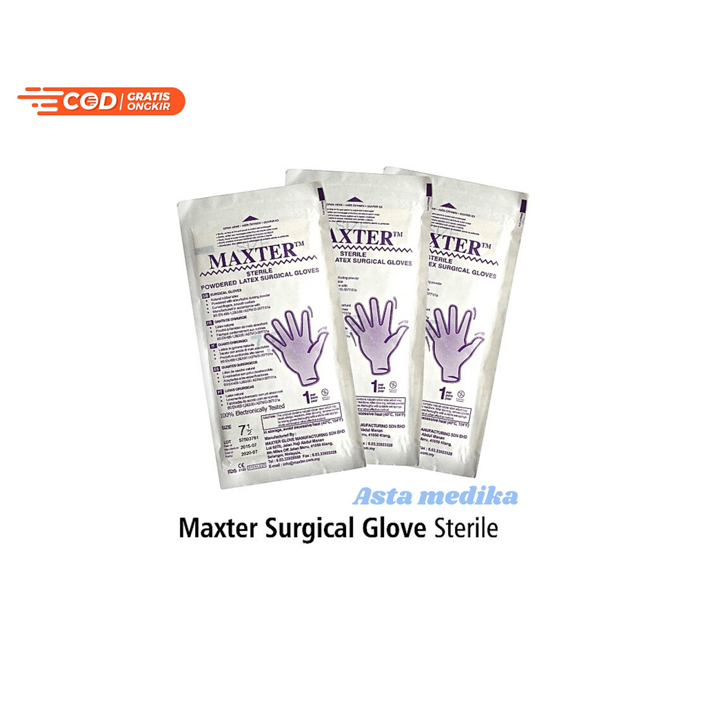 Maxter Surgical Glove Steril 6  6.5  7  7.5  8 Sarung Tangan Bedah Steril Maxter Surgical Gloves Powdered Sarung Tangan Medis