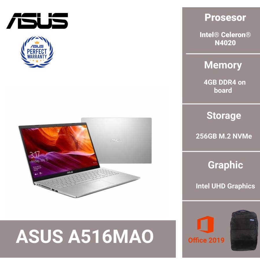 Asus A516MAO Celeron N4020U 4GB 256GB SSD 15.6 Win10+OHS