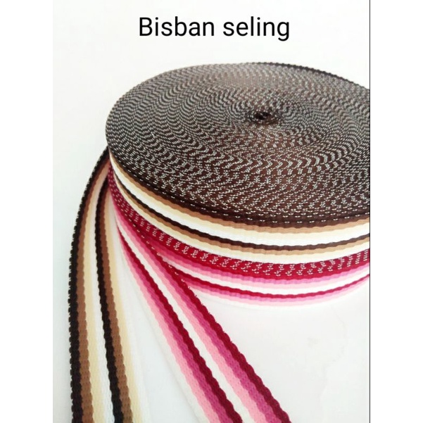 bisban tali webbing motif seling terbaru ukuran 2,5 cm 1 roll panjang 27 meter