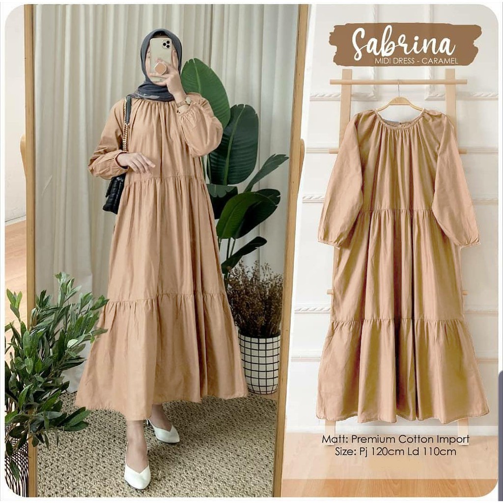 Sabrina Midi Dress All Size Fit to XL Atasan Wanita Polos Tunik Sabrina Premium Katun Impor